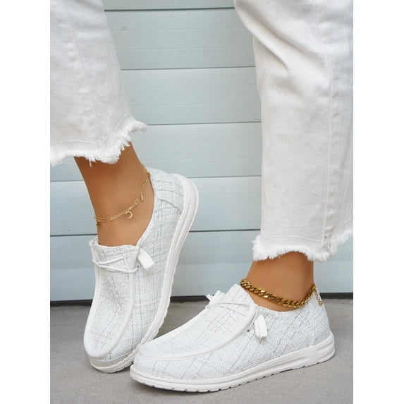 Women Minimalist Slip-On Shoes Polyester Lace-up Design Sporty Sneakers