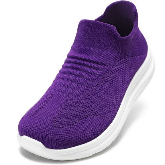 Women Minimalist Sock Shoes Wide Toe Box Walking Shoes Breathable Arch Support Work Sneakers Purple Size 7.5