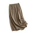 thumbnail image 1 of Women Minimalist Vintage Solid Soft Elastic Waist Pull-on Opaque Non-Sheer Flowy A-Line Midi Skirt Light Coffee L, 1 of 6
