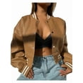 thumbnail image 1 of Women Mock Neck Long Sleeve Button Cropped Leather Jacket Casual Biker Moto Jacket Fall Outerwear Khaki XL, 1 of 5