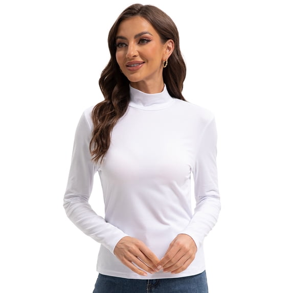 Women Mock Neck Long Sleeve Shirt Slim Fit Tops Base Layer Soft Lightweight Stretch Undershirts