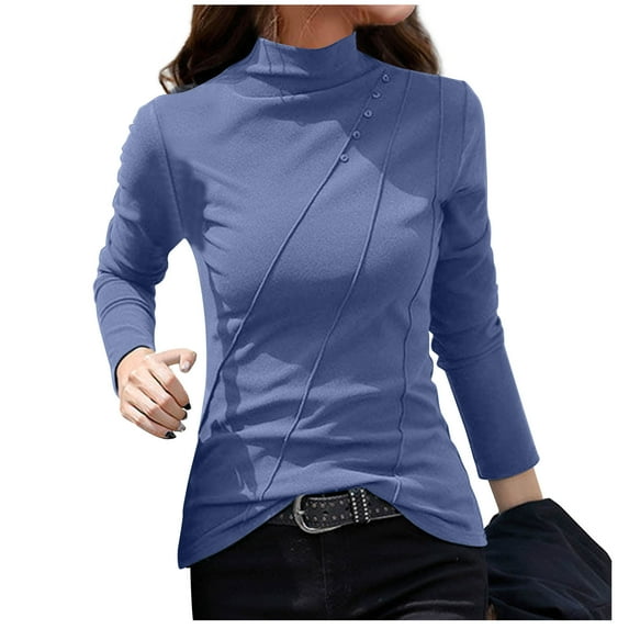 Women Mock Neck Long Sleeve Thermal Tops Soft Velvet Casual Basic Sweater Plus Size Spring Winter T-shirts (3X-Large, Blue)