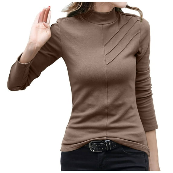 Women Mock Neck Long Sleeve Thermal Tops Soft Velvet Casual Basic Sweater Plus Size Spring Winter T-shirts (3X-Large, Khaki)