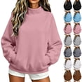 thumbnail image 1 of Women Mock Neck Raglan Sweatshirt Sevevn Long Sleeve Side Pocket Solid Oversized Casual Pullover Tops, 1 of 1
