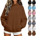 thumbnail image 1 of Women Mock Neck Raglan Sweatshirt Sevevn Long Sleeve Side Pocket Solid Oversized Casual Pullover Tops, 1 of 9