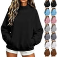 thumbnail image 1 of Women Mock Neck Raglan Sweatshirt Sevevn Long Sleeve Side Pocket Solid Oversized Casual Pullover Tops, 1 of 9