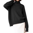 thumbnail image 1 of Women Mock Neck Sweater Chunky Long Sleeve Knitted High Low Hem Trendy Fall Winter Jumper Top Black One size, 1 of 9