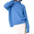thumbnail image 1 of Women Mock Neck Sweater Chunky Long Sleeve Knitted High Low Hem Trendy Fall Winter Jumper Top Blue One Size, 1 of 9
