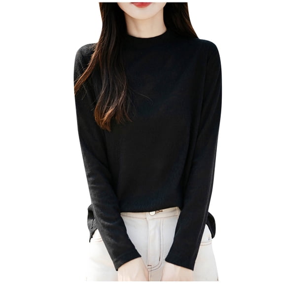 Women Mock Neck Sweaters Soft Fall Casual Knit Pullover Sweater Long Sleeve Winter Warm Tops Black, M