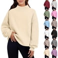 thumbnail image 1 of Women Mock Neck Sweatshirt Long Sleeve Pullover Casual Loose Fit Tops Soft Comfy Fall Winter Warm Solid Color Blouse, 1 of 9