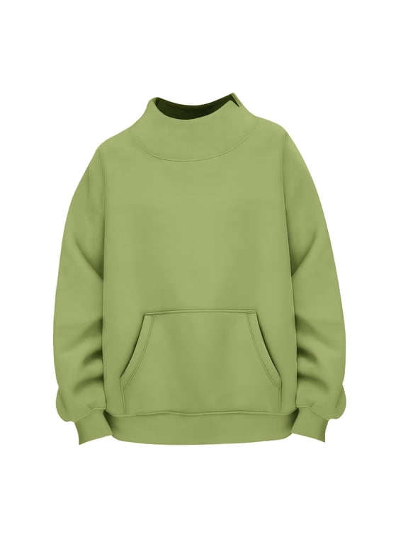 Women Mock Neck Sweatshirt Pullover Sweatshirts Fleece Tops Roll Neck Sweater Basic Sweatshirts for Women Funnel Neck Tops for Women Fall Winter Fashion Clothes Green L