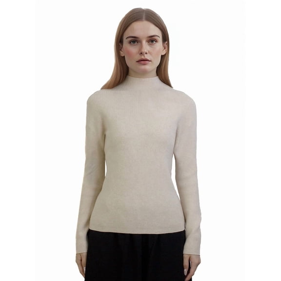 Women Mock Neck Tops Fall Soft Thermal Long Sleeve Sweater Ribbed Stretchy Pullover Basic Layering Sweater by DingJoo Beige-L