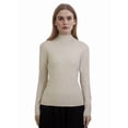 thumbnail image 1 of Women Mock Neck Tops Fall Soft Thermal Long Sleeve Sweater Ribbed Stretchy Pullover Basic Layering Sweater by DingJoo Beige-M, 1 of 5
