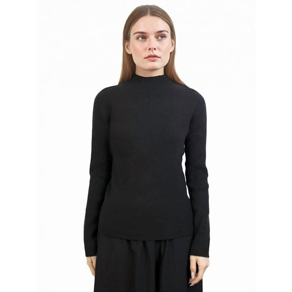 Women Mock Neck Tops Fall Soft Thermal Long Sleeve Sweater Ribbed Stretchy Pullover Basic Layering Sweater by DingJoo Black-S