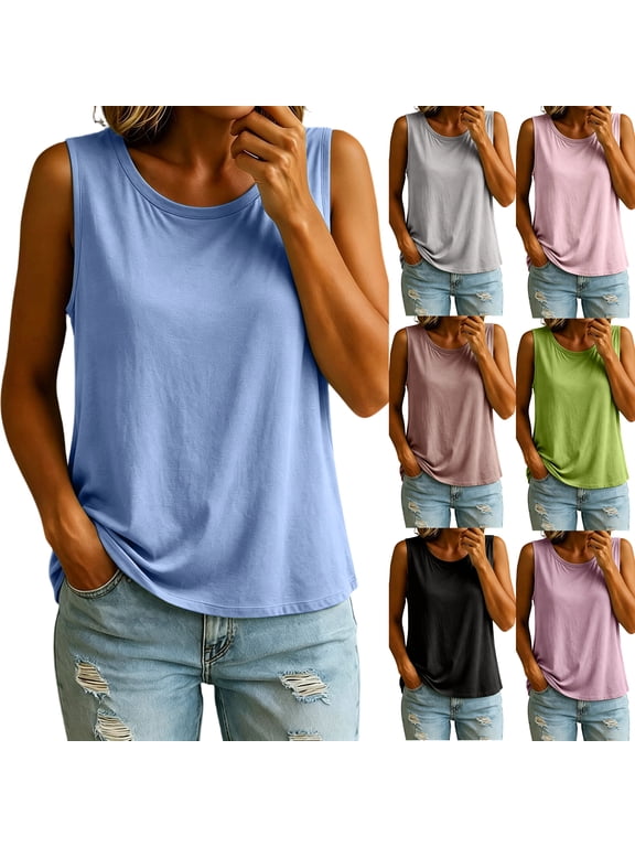 Women Modal Built-in Bra Tank Tops Loose Fit Crew Neck Sleeveless Shirts Soft Padded Camisole Vest Lightweight Casual Outerwear Undershirts Brown 2XL