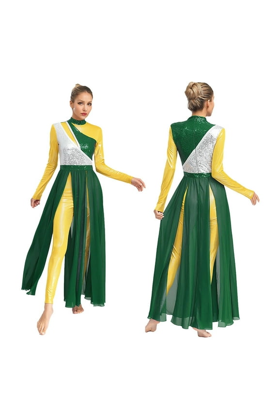 Women Modern Lyrical Dance Dress Church Choir Worship Liturgical Praise Gown Long Sleeve