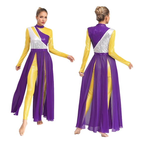 Women Modern Lyrical Dance Dress Church Choir Worship Liturgical Praise Gown Long Sleeve