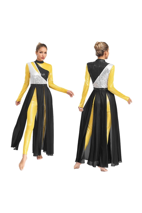 Women Modern Lyrical Dance Dress Church Choir Worship Liturgical Praise Gown Long Sleeve
