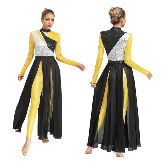 Women Modern Lyrical Dance Dress Church Choir Worship Liturgical Praise Gown Long Sleeve