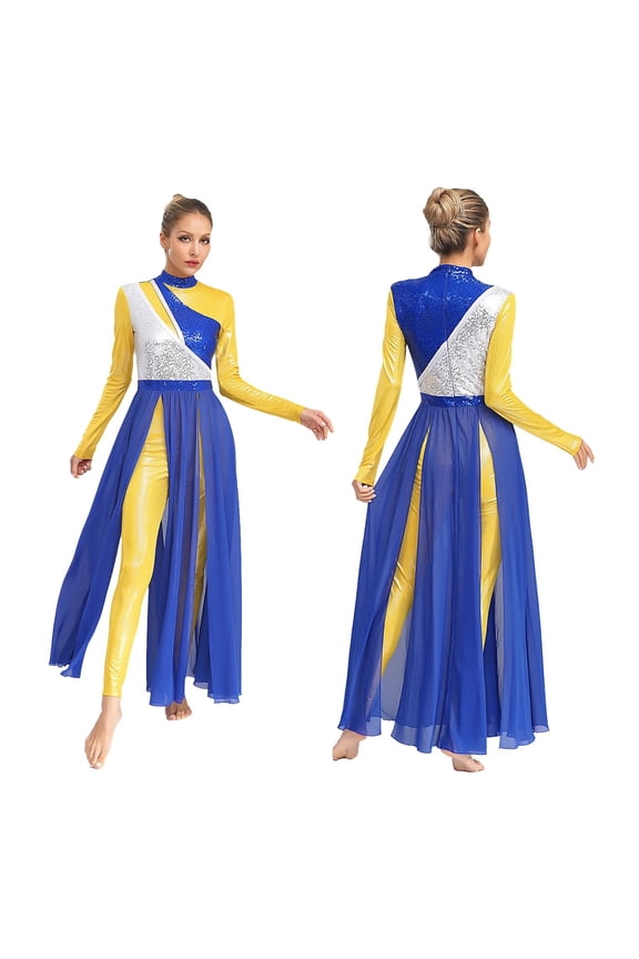 Women Modern Lyrical Dance Dress Church Choir Worship Liturgical Praise Gown Long Sleeve
