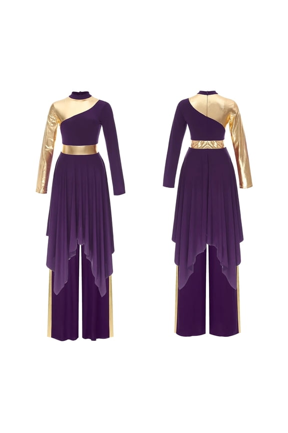 Women Modern Lyrical Liturgical Dance Costume Church Choir Worship Praise Dress Long Sleeve