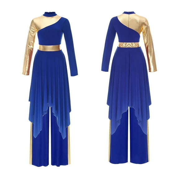 Women Modern Lyrical Liturgical Dance Costume Church Choir Worship Praise Dress Long Sleeve