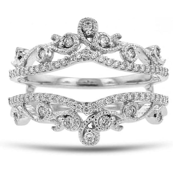 Women Moissanite Round Cut White Diamond 925 Sterling Silver 14K White Gold Finish Milgrain Ring Wedding Engagement Enhancer Wrap Guard