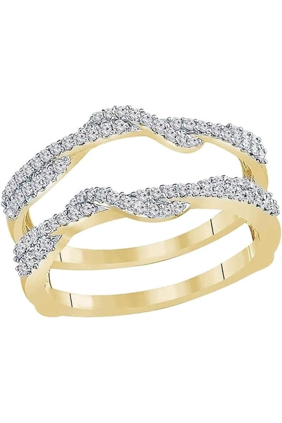 Women Moissanite Round Cut White Diamond 925 Sterling Silver 14K Yellow Gold Finish Wedding Engagement Enhancer Wrap Guard