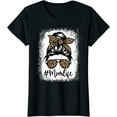thumbnail image 1 of Women Mom Life Bleached Shirt Mom Life Leopard Messy Bun T-Shirt, 1 of 3