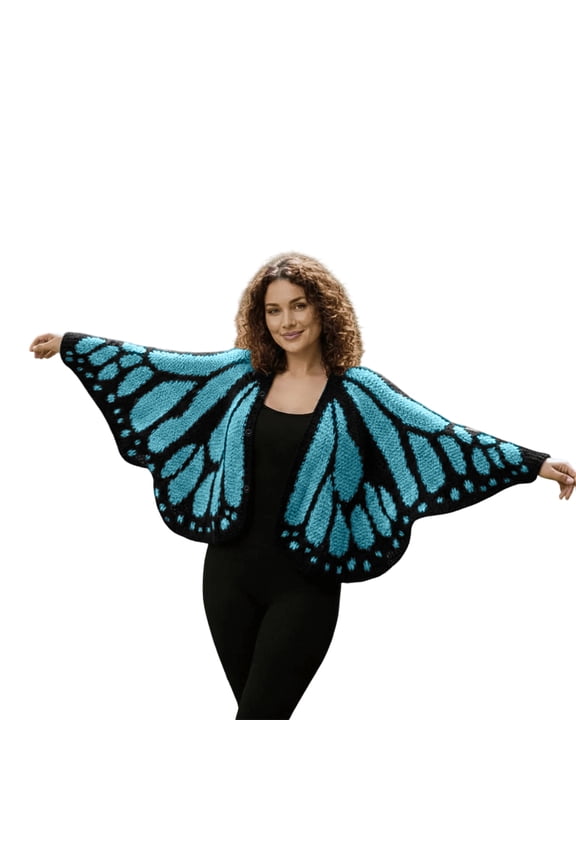 Women Monarch Butterfly Knit Cardigan, Butterfly Wing Cloak Shawl Irregular Poncho Sweater Vintage Open Front Shawl Wrap