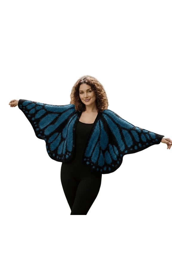 Women Monarch Butterfly Knit Cardigan, Butterfly Wing Cloak Shawl Irregular Poncho Sweater Vintage Open Front Shawl Wrap