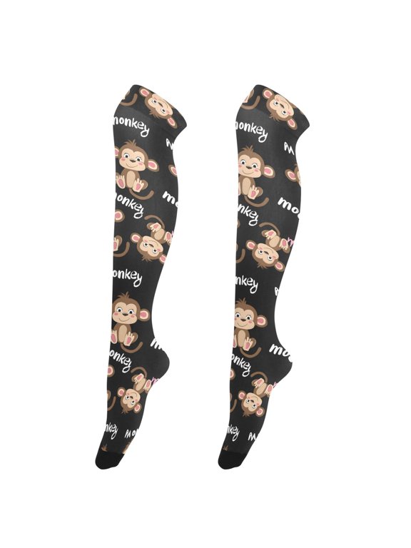 Women Monkey Cute Pattern Over Knee Thigh High Socks