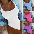thumbnail image 1 of Women Monokini Elastic Solid Color Wave Stripe Soft Quick Dry Sleeveless Candy Color Slim Fit Breathable Padded Swimsuit Beachwear Clothes, 1 of 7