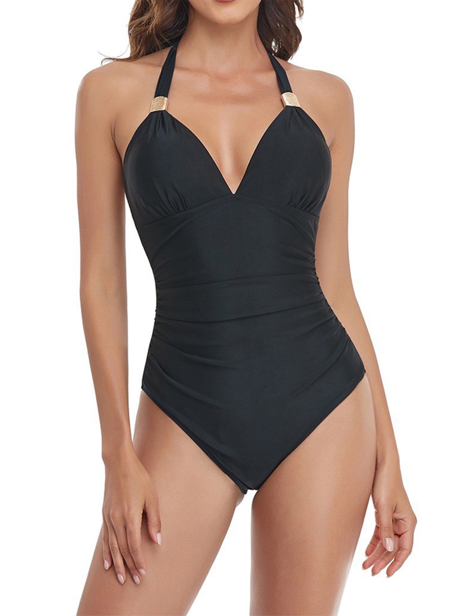 Women Monokini Swimming Costume Tummy Control Blouson Tankini Full Body Shapewear  Swimwear One-Piece Halter Neck Swimsuit 