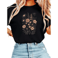 thumbnail image 1 of Women Moody Floral Bouquet Graphic Tees T Shirt Tops Round neck Printed Cotton T Shirt Black S-5XL, 1 of 5
