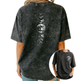 thumbnail image 1 of Women Moon Phases Celestial Graphic Tops Round Neck Printed Washed Cotton T-Shirt Black S-2XL Plus Size, 1 of 5