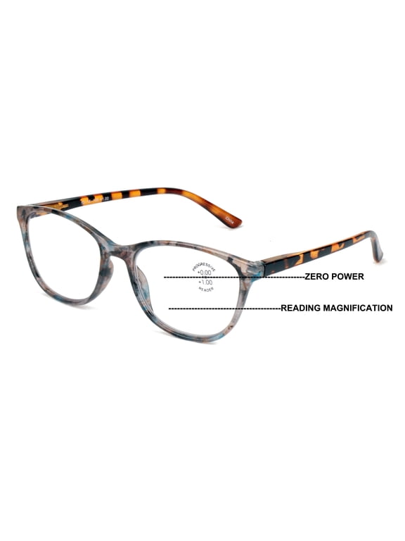 Women Mosaic Marble Print Clear Progressive Reading Glasses - Zero Power On Top - No Bubble Reader Z121 +2.00