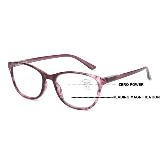 Women Mosaic Marble Print Clear Progressive Reading Glasses - Zero Power On Top - No Bubble Reader Z121 +4.00