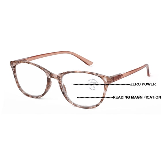 Women Mosaic Marble Print Clear Progressive Reading Glasses - Zero Power On Top - No Bubble Reader Z121 +4.00