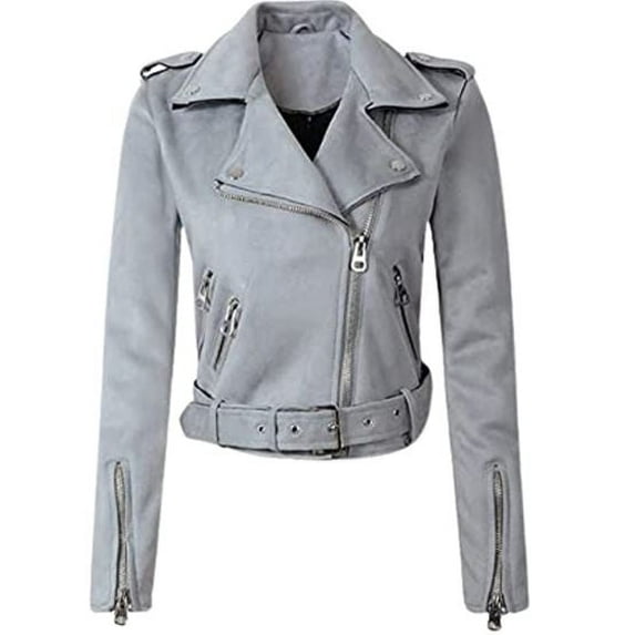 Women Motorcycle Biker Suede Leather Jacket - Winter Brown Genuine Leather Jacket - Double Zipper Leather Jacket SouthBeachLeather 2X-Large