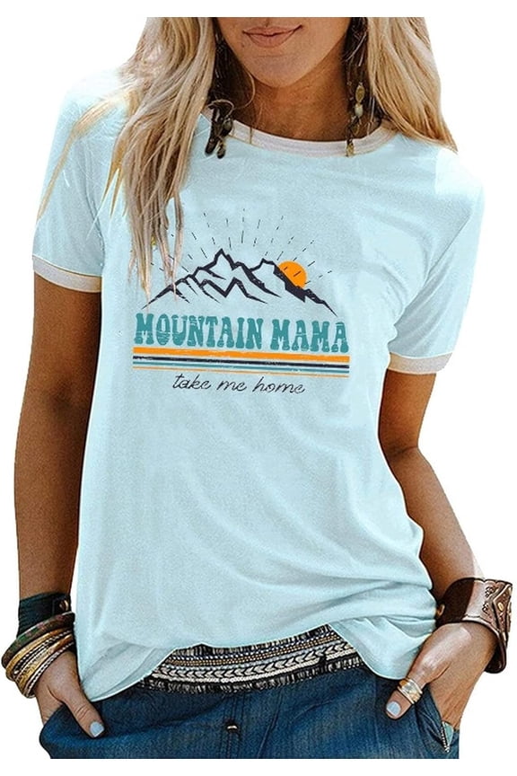 Women Mountain Mama Shirt Mom Camping Tees Tops