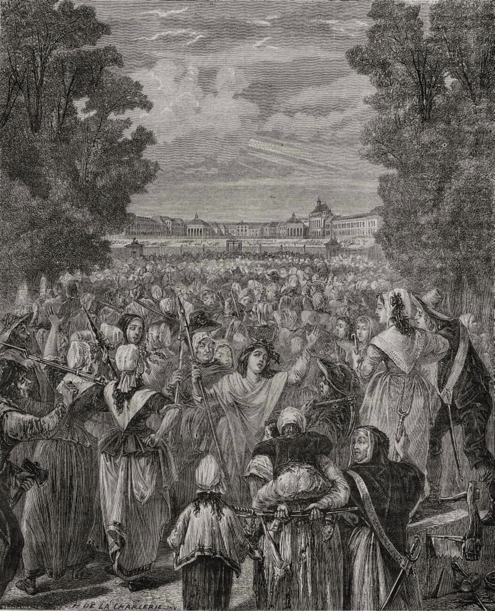 The Women Move Against Versailles 5Th October 1789Engraved By Pannemaker-Ligny After De La Charlerie From Histoire De La Revolution Francaise By Louis Blanc Canvas Art - Ken Welsh Design Pics (13 x 1