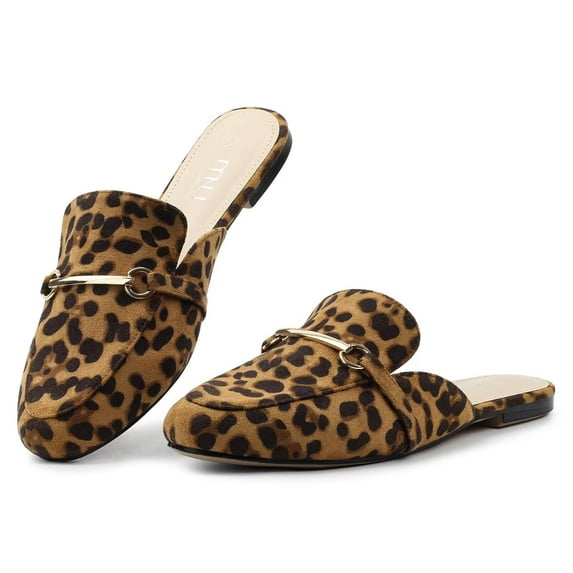 Women Mules Comfortable Slip On Mules For Women Flats with Buckle,Leopard 8.5