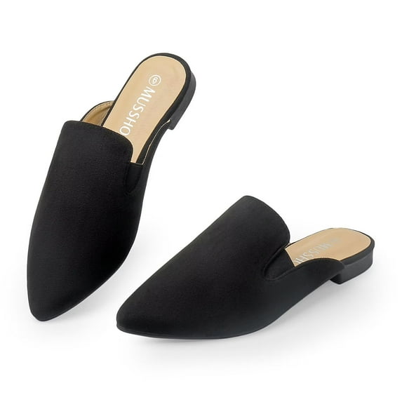 Women Mules Comfortable Slip On Pointed Toe Mules For Women Flats,Black 9