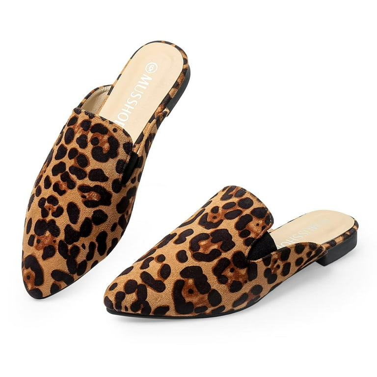 Women Mules Comfortable Slip On Pointed Toe Mules For Women Flats Leopard 9.5