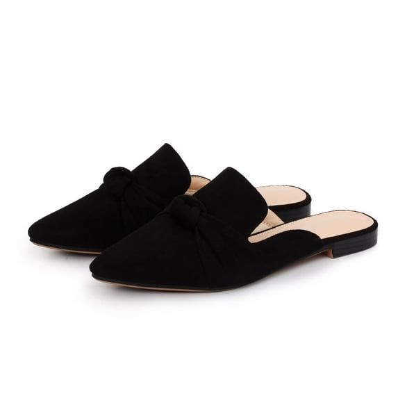 Women Mules Comfortable Slip On Pointed Toe Mules For Women Flats with Knot,Black 6