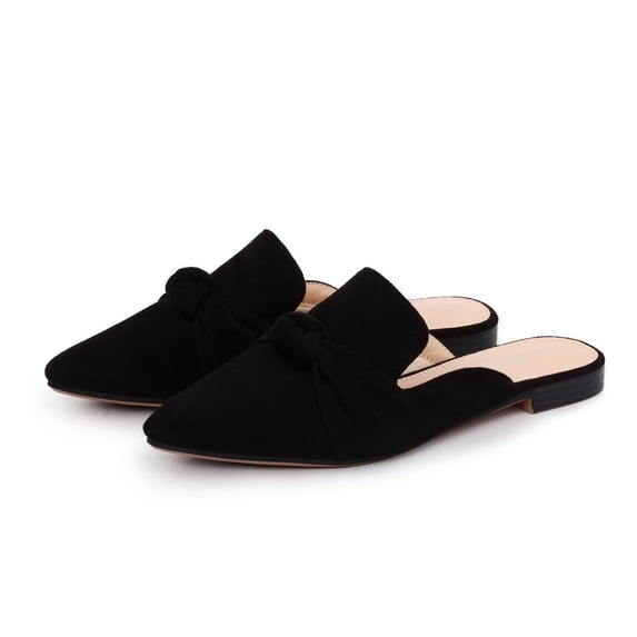 Women Mules Comfortable Slip On Pointed Toe Mules For Women Flats with Knot,Black 7
