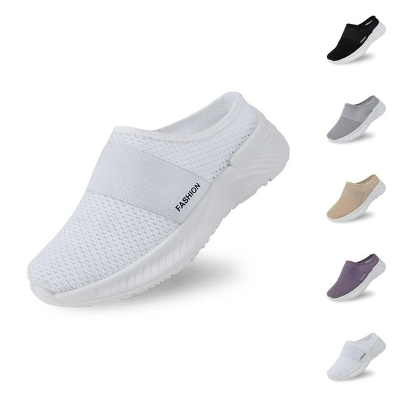Women Mules Shoes Slip On Open Back Mesh Walking Shoes Sneakers Comfortable Arch Support Lightweight Breathable Sneakers Orthopedic Shoes