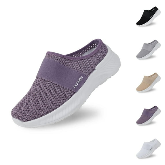 Women Mules Shoes Slip On Open Back Mesh Walking Shoes Sneakers Comfortable Arch Support Lightweight Breathable Sneakers Orthopedic Shoes