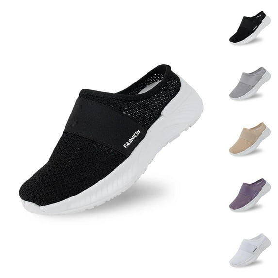 Women Mules Shoes Slip On Open Back Mesh Walking Shoes Sneakers Comfortable Arch Support Lightweight Breathable Sneakers Orthopedic Shoes